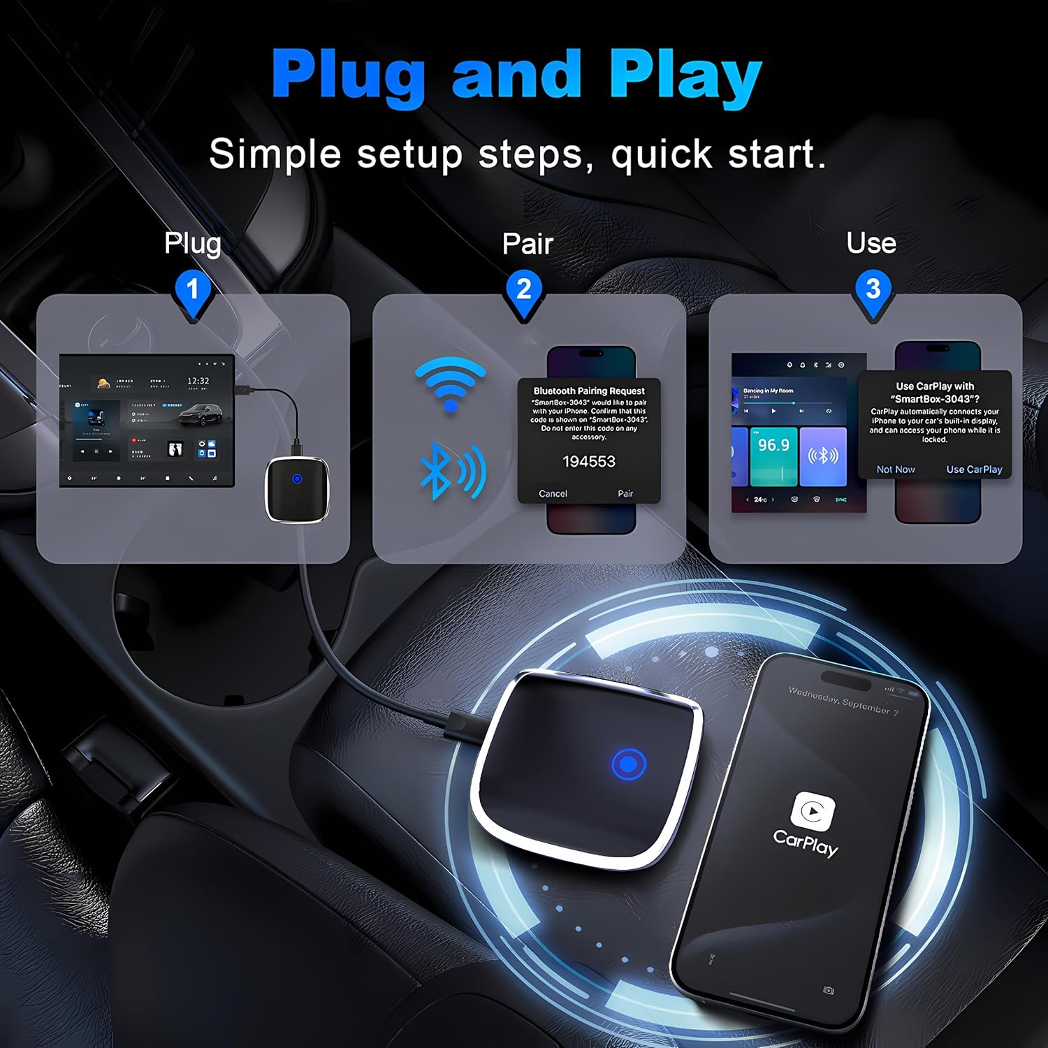 Wired to Wireless CarPlay and Android Auto Adapter, 2-in-1 Dual System Support Wireless Adapter, Plug and Play, Auto Connection , for Cars from 2014 with Factory Wired Carplay and Android Auto